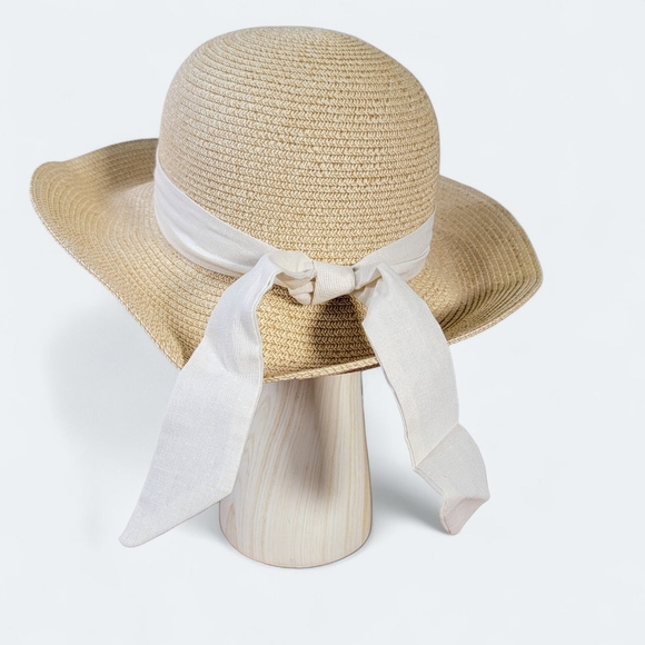 NEW Furtalk Sun Hat Women's Size M / L Woven White Ribbon Upf 80+ Protection - Picture 1 of 13